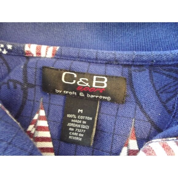 Croft &Barrow Sport Polo Shirt Mens Medium Sailboat American Flag Blue Patriotic - Picture 3 of 11